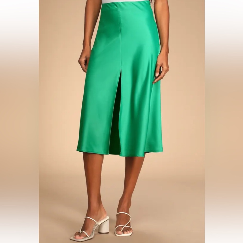 Praiseworthy Perspective Green Satin Midi Skirt from Lulus - worn only once - Picture 2 of 6